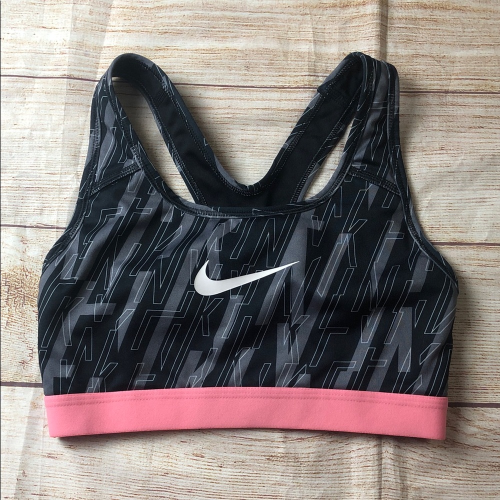 Nike Black and Pink Graphic Sports Bra